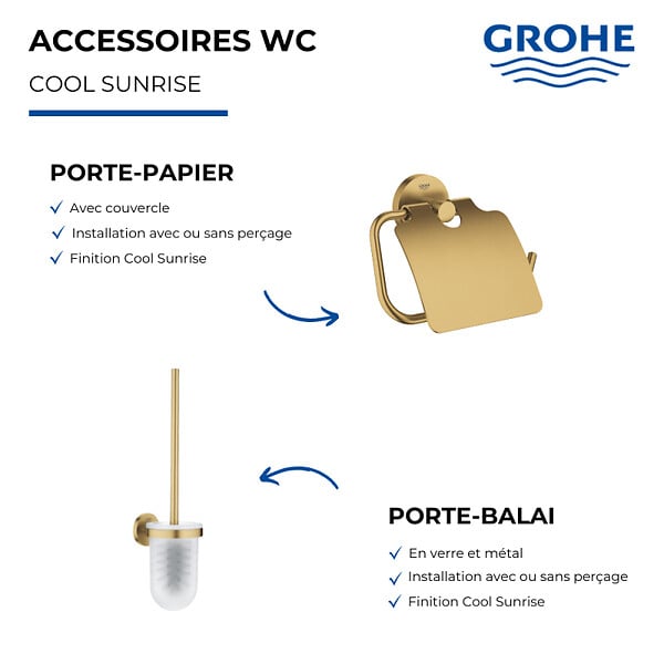 GROHE - Dérouleur papier mural Start + Porte-balai WC Cool Sunrise - large