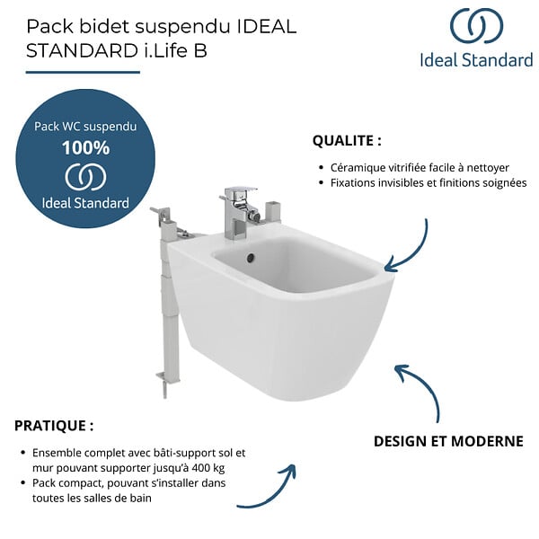 IDEAL STANDARD - Pack bidet suspendu i.Life B + Bâti-support sol et mur IDEAL STANDARD - large