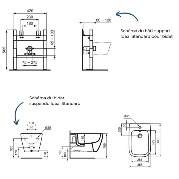 IDEAL STANDARD - Pack bidet suspendu i.Life B + Bâti-support sol et mur IDEAL STANDARD - large