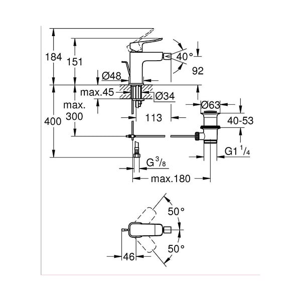 GROHE - Dice mitigeur monocommande de bidet à levier avec vidage, noir mat (1018772430) - large