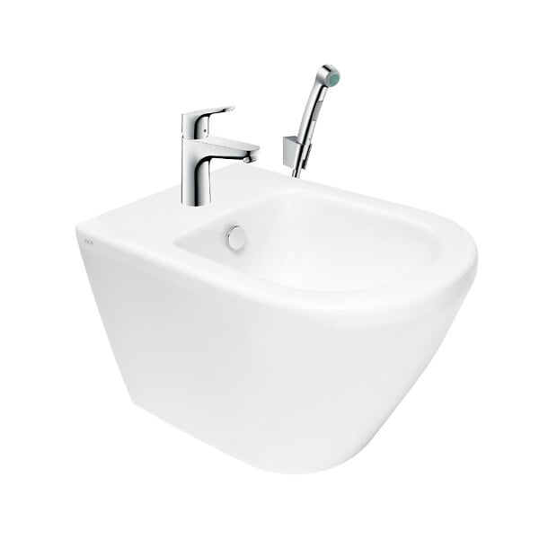 VITRA - Vitra Integra bidet suspendu + trop-plein, 35,5x54 cm + Hansgrohe Focus Set bidette, bonde Push-Open (7042-028831927000) - large