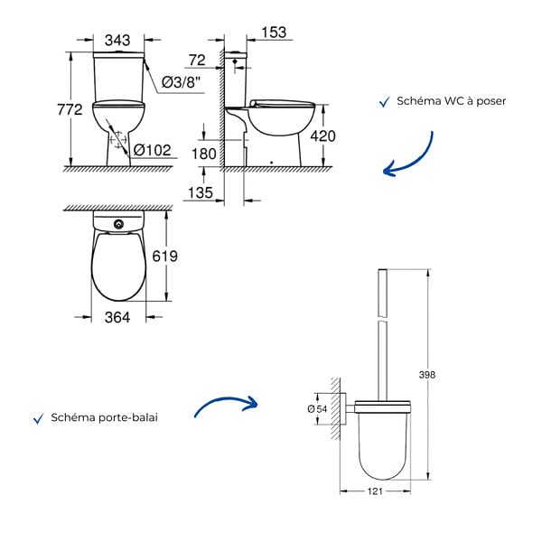 GROHE - WC à poser sans bride Quickfix + Abattant déclipsable + Porte-balai WC Cool Sunrise - large