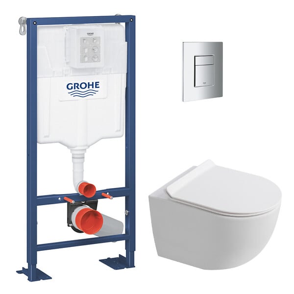 GROHE - Solido pack WC bâti autoportant + WC suspendu sans bride Ceramia PixL avec abattant SoftClose + plaque (GRCEPXWMT02FR-FS) - large
