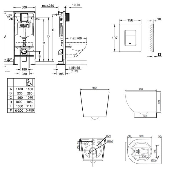 GROHE - Solido pack WC bâti autoportant + WC suspendu sans bride Ceramia PixL avec abattant SoftClose + plaque (GRCEPXWMT02FR-FS) - large