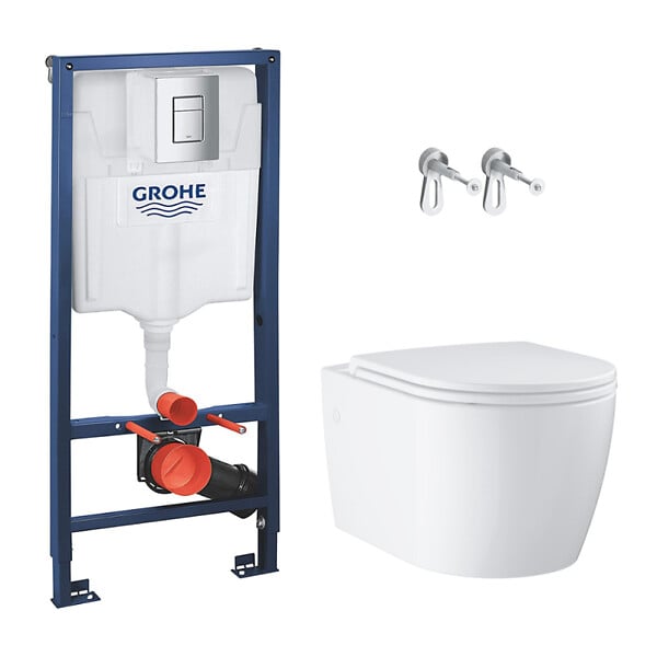 GROHE - Rapid SL pack WC bâti-support + WC suspendu sans bride Grohe avec abattant SoftClose + plaque (GRRGRSTWR01-FR) - large