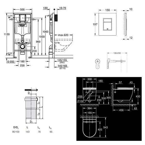 GROHE - Rapid SL pack WC bâti-support + WC suspendu sans bride Grohe avec abattant SoftClose + plaque (GRRGRSTWR01-FR) - large