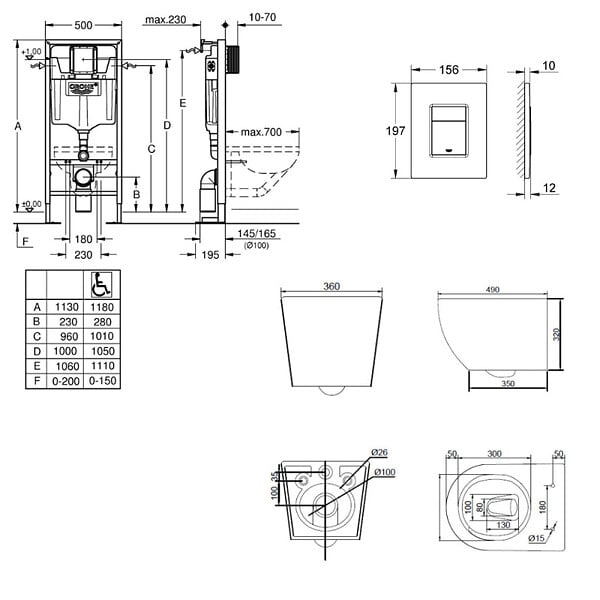 GROHE - Solido pack WC bâti autoportant + WC suspendu sans bride Ceramia PixL avec abattant SoftClose + plaque (GRCEPXGRMT02FR-FS) - large