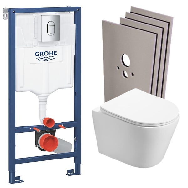 GROHE - Pack WC Rapid SL + WC Swiss Aqua Technologies Infinitio sans bride + Plaque Arena chrome + Set d'habillage (ArenaInfinitio-sabo) - large