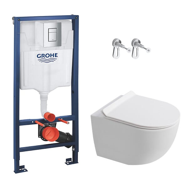 GROHE - Rapid SL pack WC bâti-support + WC suspendu sans bride Ceramia PixL avec abattant SoftClose + plaque (GRRCEPXWMT03FR-FS) - large