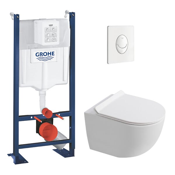 GROHE - Rapid SL pack WC bâti autoportant + WC suspendu sans bride Ceramia PixL avec abattant SoftClose + plaque (GRRCEPXWMT01FR-FS) - large