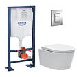 GROHE - Pack WC bâti-autoportant Rapid SL + WC SAT rimless fixations invisibles + Abattant softclose + Plaque chrome - vignette