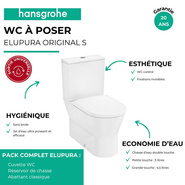 HANSGROHE - WC à poser sans bride sortie universelle Elupura Original S avec abattant - large