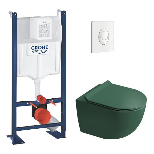 GROHE - Rapid SL pack WC bâti autoportant + WC suspendu sans bride Ceramia PixL avec abattant SoftClose + plaque (GRRCEPXGEMT01FR-FS) - large