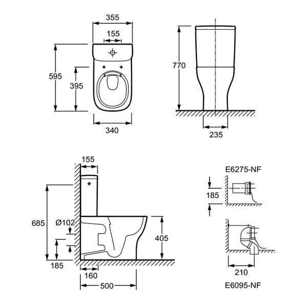 JACOB DELAFON - WC à poser compact sans bride sortie universelle avec abattant extra-plat, déclipsable et frein de chute - large