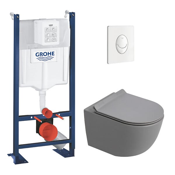 GROHE - Rapid SL pack WC bâti autoportant + WC suspendu sans bride Ceramia PixL avec abattant SoftClose + plaque (GRRCEPXGRMT01FR-FS) - large