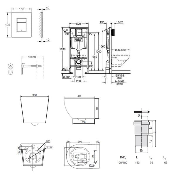 GROHE - Rapid SL pack WC bâti-support + WC suspendu sans bride Ceramia PixL avec abattant SoftClose + plaque (GRRCEPXGEMT03FR-FS) - large
