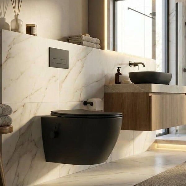 SWISS AQUA TECHNOLOGIES - Fusion WC japonais suspendu sans bride avec abattant SoftClose, noir mat (SATFUS11BFCBKM) - large
