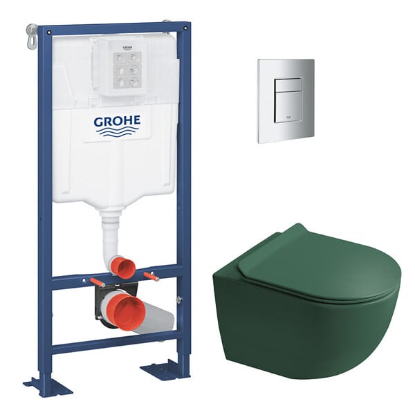 GROHE - Solido pack WC bâti autoportant + WC suspendu sans bride Ceramia PixL avec abattant SoftClose + plaque (GRCEPXGEMT02FR-FS) - large