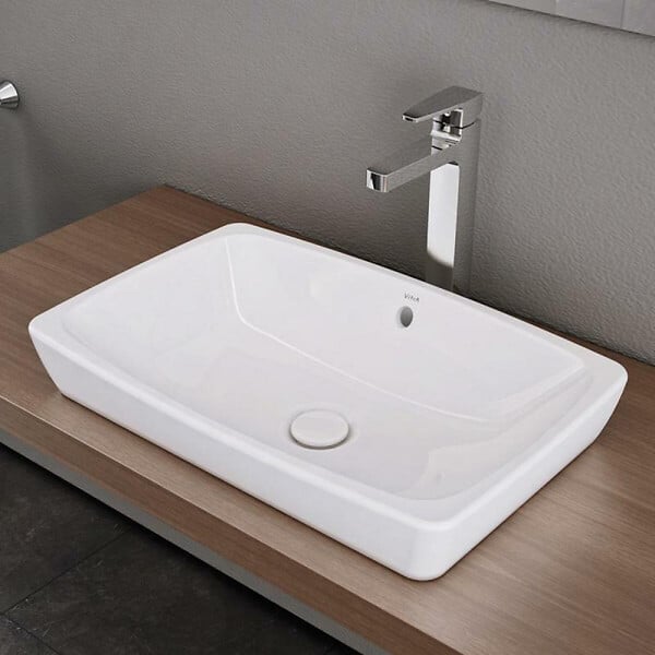 VITRA - Vasque à poser Vitra Metropole 60 x 40 x 16 cm, avec trop-plein, blanc brillant, sans trou pour robinetterie (5668-003-0012) - large