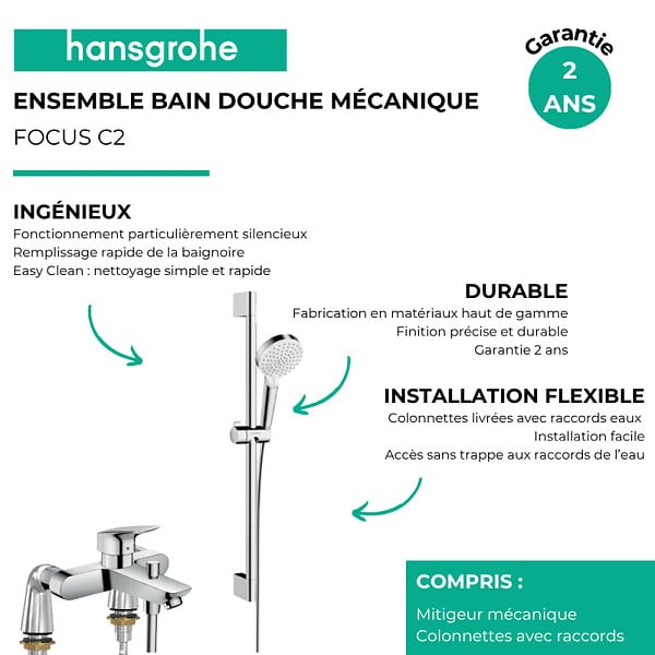HANSGROHE - Ensemble douche Crometta + Mitigeur bain douche Logis - large