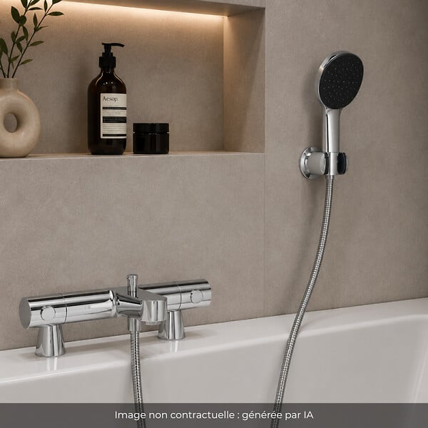 GROHE - Mitigeur baignoire thermostatique Precision Get avec colonnettes Idro'Flex + Douchette 2 jets Start + Flexible + Support - large