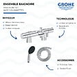 GROHE - Mitigeur baignoire thermostatique Precision Get avec colonnettes Idro'Flex + Douchette 2 jets Start + Flexible + Support - vignette
