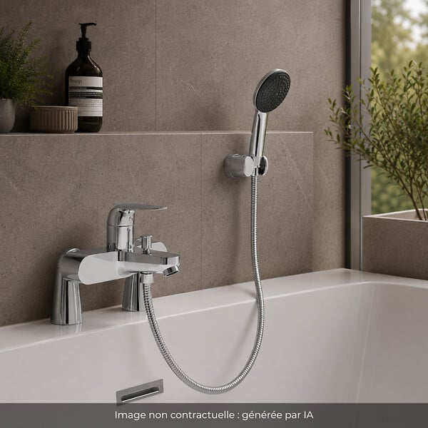 GROHE - Mitigeur baignoire mécanique Swift avec colonnettes Idro'Flex + Douchette 2 jets Start + Flexible + Support - large
