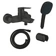 GROHE - Mitigeur bain douche mécanique Start 2021 noir mat + Douchette 2 jets Vitalio Comfort 110 avec flexible et support - vignette