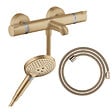 HANSGROHE - Pack mitigeur bain douche thermostatique Ecostat Comfort + Flexible Designflex + Pommeau Raindance Select 3jets bronze - vignette