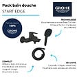 GROHE - Mitigeur bain douche mécanique Start Edge 2020 noir mat + Douchette 2 jets Vitalio Comfort 110 + Flexible - vignette