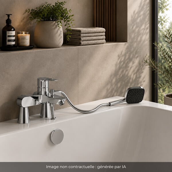 GROHE - Mitigeur baignoire mécanique Start Loop avec colonnettes Idro'Flex + Douchette 2 jets Comfort + Flexible - large