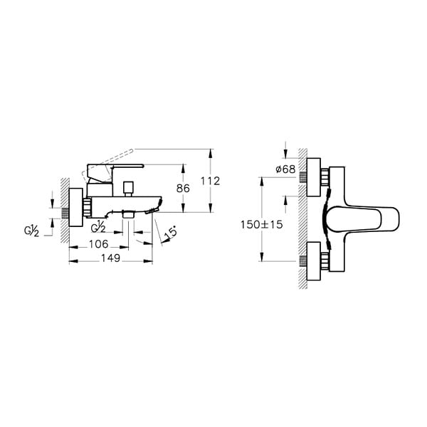 VITRA - Flow Soft mitigeur bain/douche mural à levier, sans ensemble de douche, chrome (A42948) - large