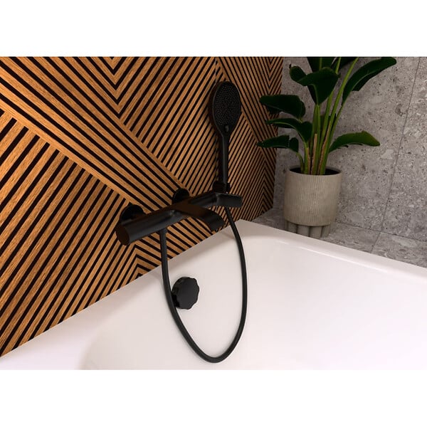 SWISS AQUA TECHNOLOGIES - Infinitio mitigeur de baignoire monocommande mural, entraxe 150 mm, sans ensemble de douche, noir mat (SATBSINF222C) - large