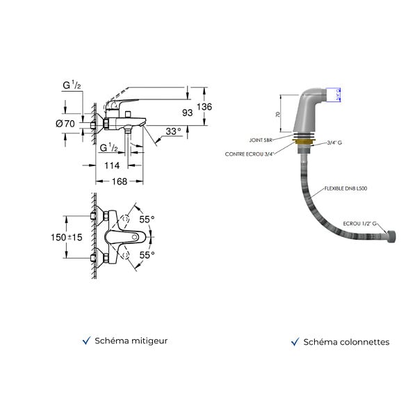 GROHE - Mitigeur baignoire mécanique Swift avec colonnettes Idro'Flex - large