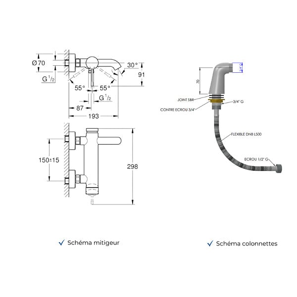 GROHE - Mitigeur baignoire mécanique Grohe Essence avec colonnettes Idro'Flex - large