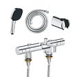 GROHE - Mitigeur baignoire thermostatique Grohtherm 800 Cosmopolitan 1/2 avec colonnettes Idro'Flex + Douchette 2 jets Comfort + Flexible + Support - vignette