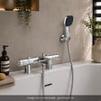 GROHE - Mitigeur baignoire thermostatique Grohtherm 800 Cosmopolitan 1/2 avec colonnettes Idro'Flex + Douchette 2 jets Comfort + Flexible + Support - vignette