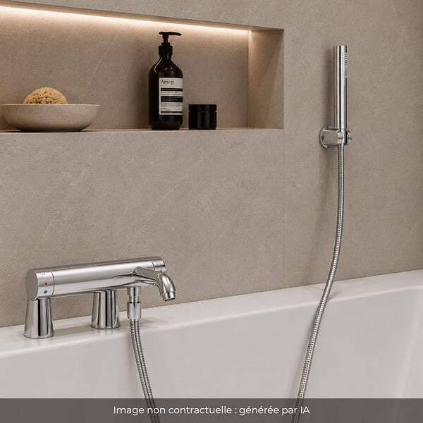 GROHE - Mitigeur baignoire mécanique Essence avec colonnettes Idro'Flex + Douchette 1 jet + Flexible + Support - large