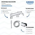 GROHE - Mitigeur baignoire mécanique Essence avec colonnettes Idro'Flex + Douchette 1 jet + Flexible + Support - vignette