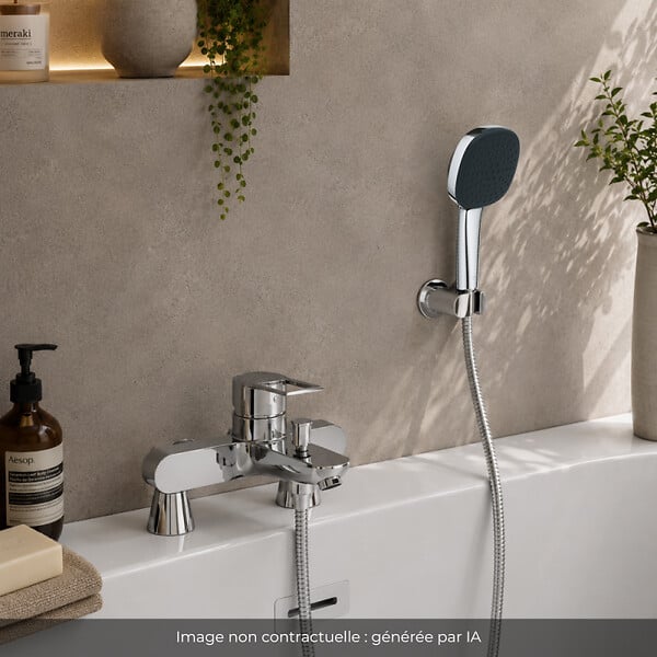 GROHE - Mitigeur baignoire mécanique Start Loop avec colonnettes Idro'Flex + Douchette 2 jets Comfort + Flexible + Support - large