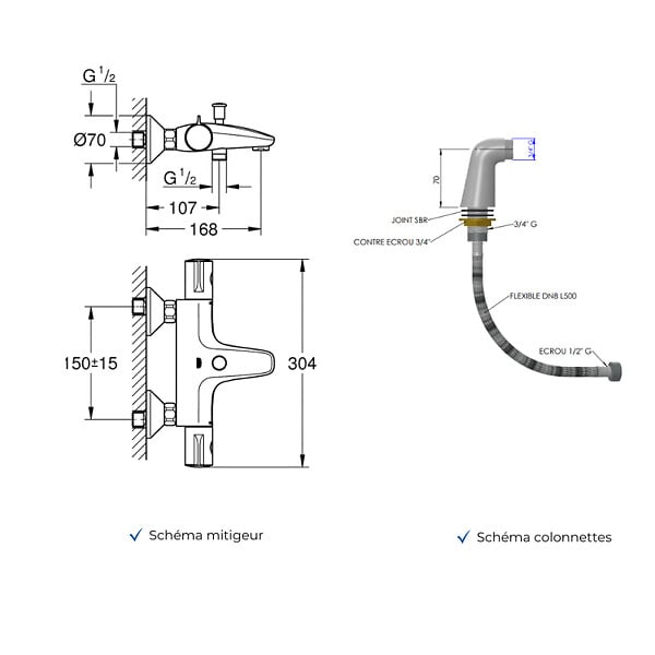 GROHE - Mitigeur baignoire thermostatique Grohtherm 800 avec colonnettes Idro'Flex - large