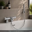 GROHE - Mitigeur baignoire thermostatique Grohtherm 800 avec colonnettes Idro'Flex + Douchette 1 jet + Flexible + Support - vignette