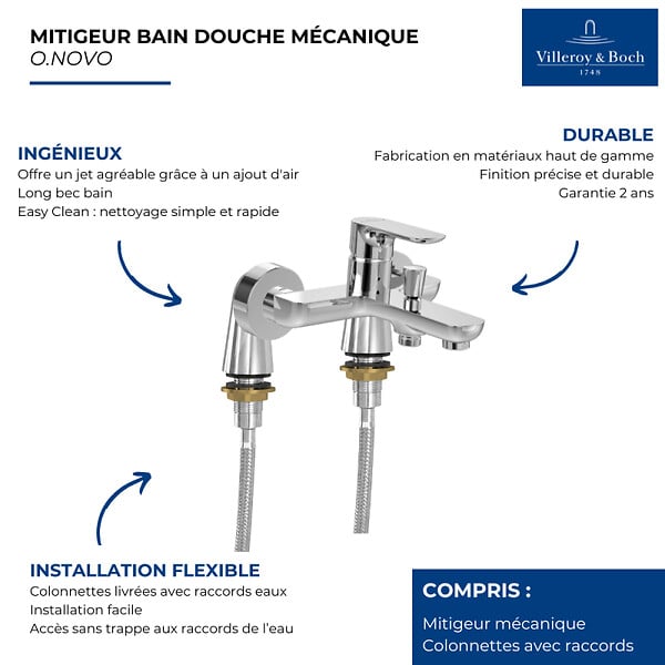 VILLEROY ET BOCH - Mitigeur bain douche mécanique  O novo Chrome - large