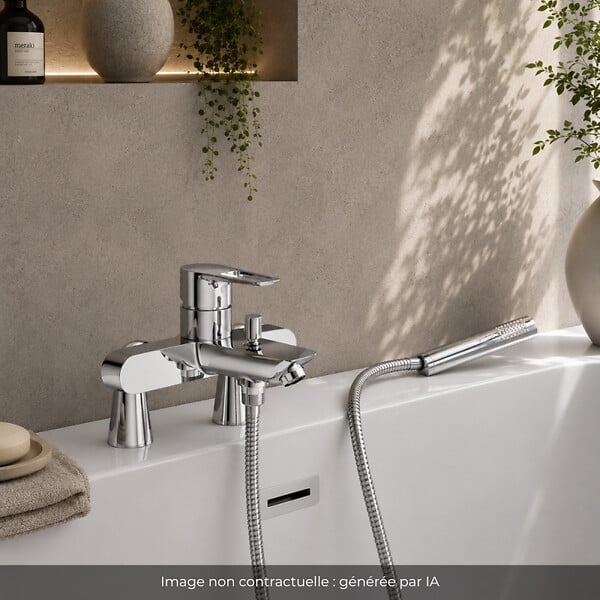 GROHE - Mitigeur baignoire mécanique Start Loop avec colonnettes Idro'Flex + Douchette 1 jet + Flexible - large