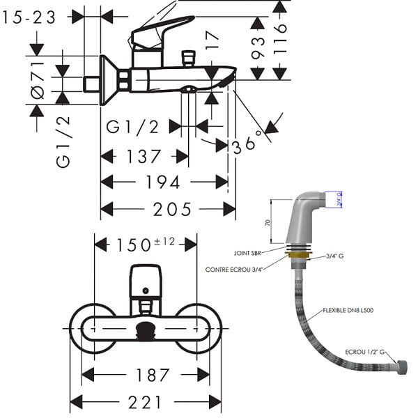 HANSGROHE - Mitigeur baignoire mécanique Logis - large