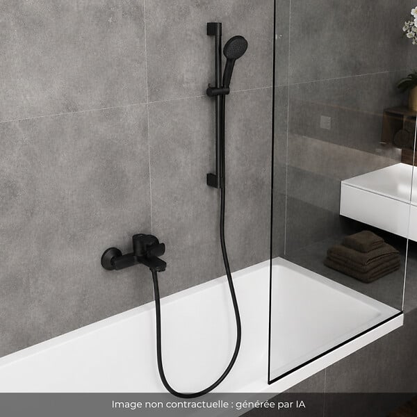 HANSGROHE - Pack mitigeur baignoire mécanique Vernis Blend + Ensemble pommeau Vernis Blend EcoSmart 2 jets avec barre noir mat - large