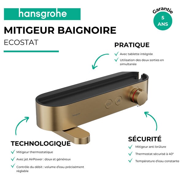 HANSGROHE - Mitigeur baignoire thermostatique ShowerTablet Select 400 bronze brossé - large