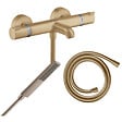 HANSGROHE - Pack mitigeur bain douche thermostatique Ecostat Comfort + Flexible Isiflex + Pommeau Pulsify E bronze brossé - vignette