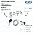 GROHE - Mitigeur baignoire mécanique Essence avec colonnettes Idro'Flex + Douchette 2 jets Start + Flexible + Support - vignette