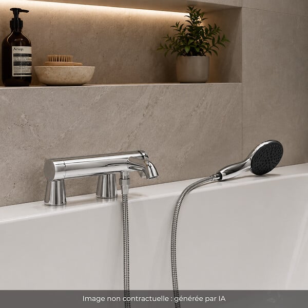 GROHE - Mitigeur baignoire mécanique Essence avec colonnettes Idro'Flex + Douchette 2 jets Start + Flexible - large
